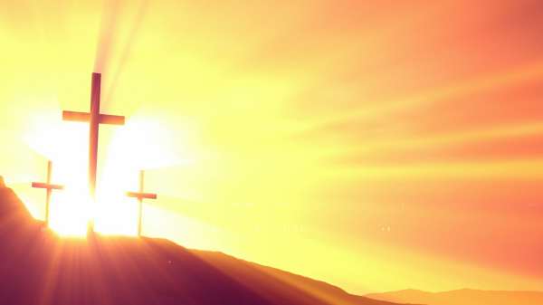 Three crosses at Sunset
