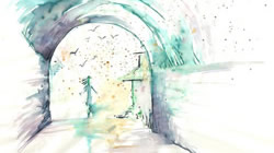painting of woman in tunnel