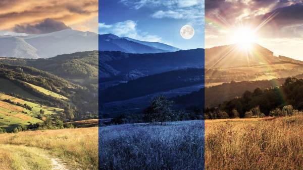 Creative landscape photo of moon and sun together