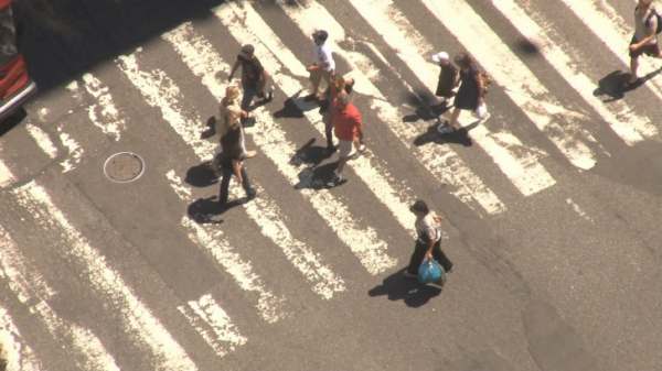 people in street seen from overhead